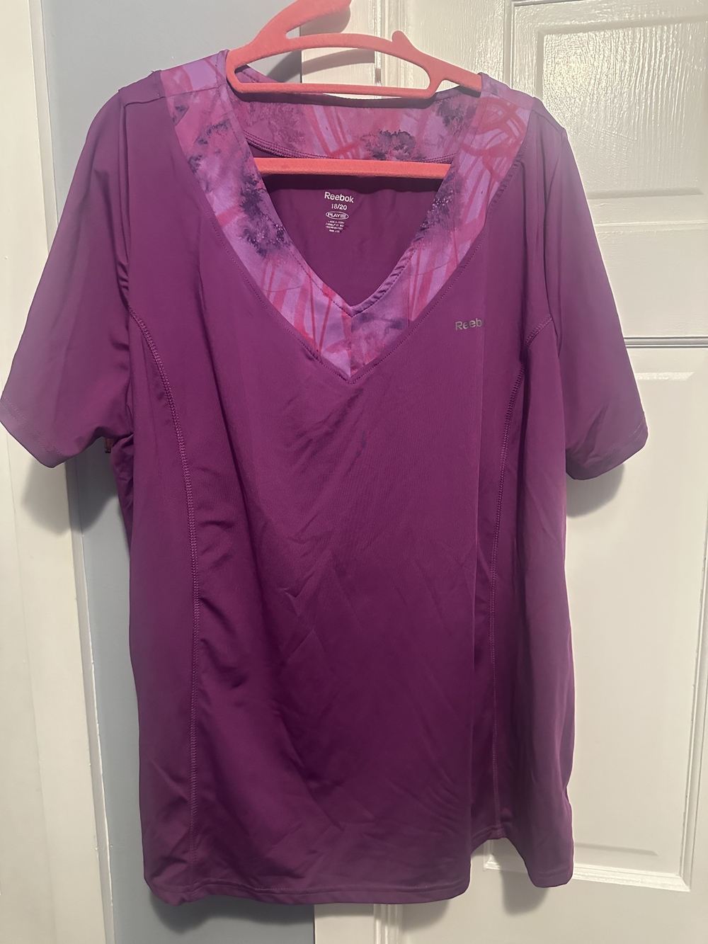 Reebok Purple Active V-Neck Top with Contrast Trim